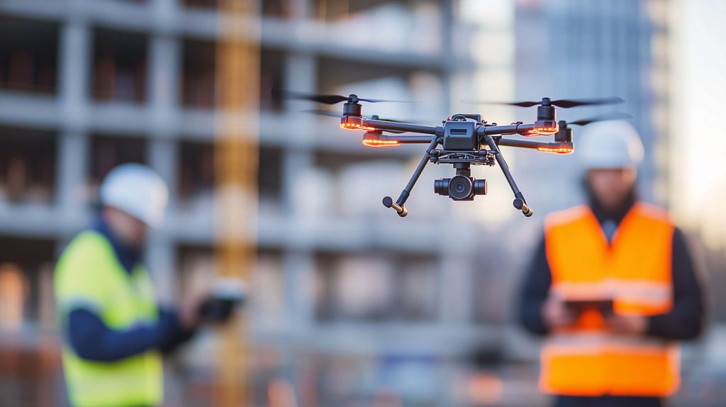 Drone survolant un chantier de construction