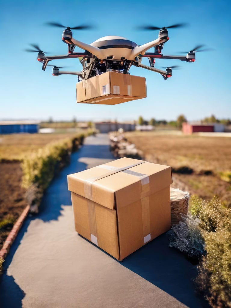 Drone de livraison transportant un colis