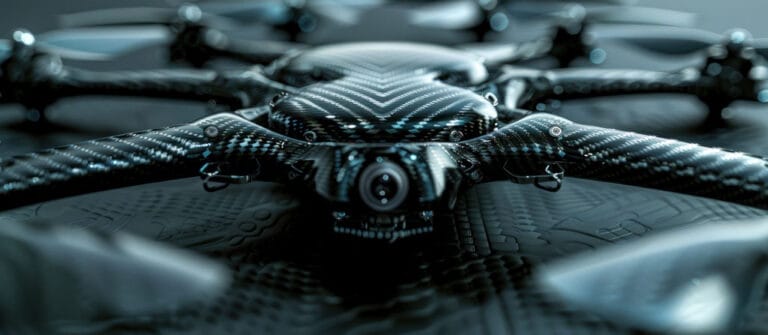 Gros plan sur la structure carbone d'un drone multirotor