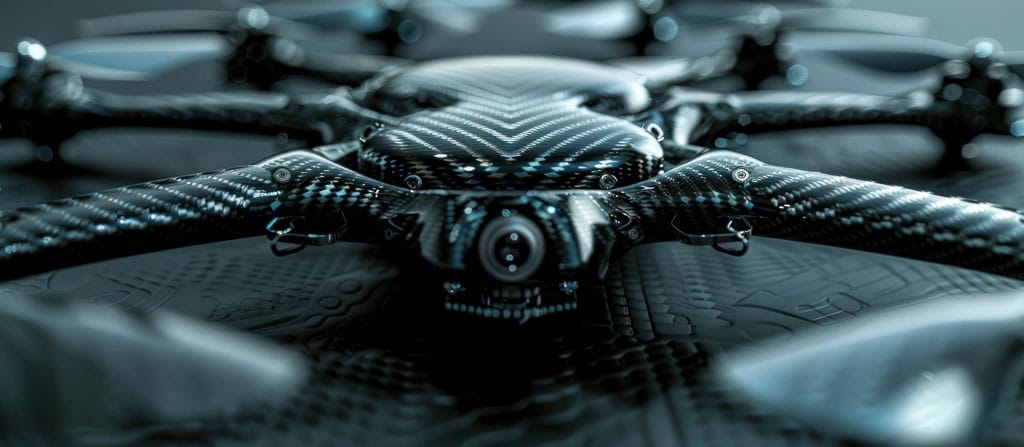 Gros plan sur la structure carbone d'un drone multirotor
