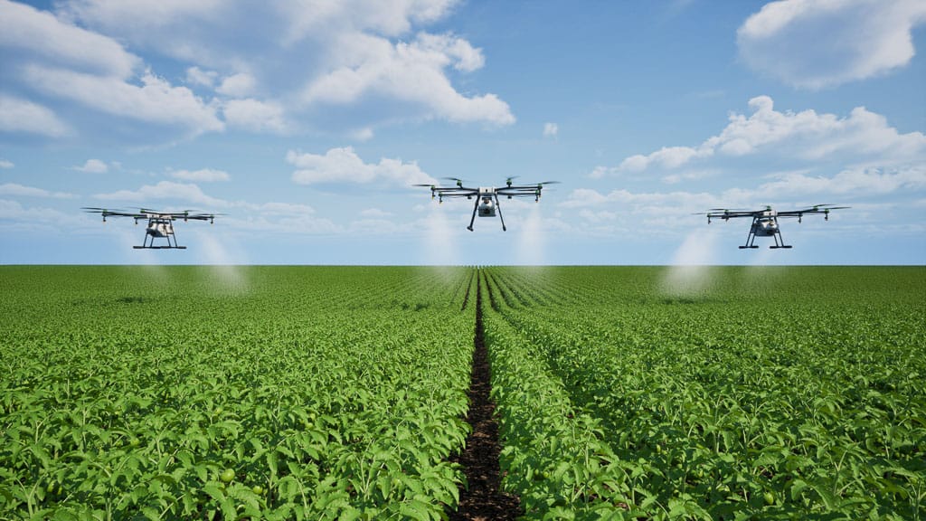 Drones agricoles au-dessus d'une culture