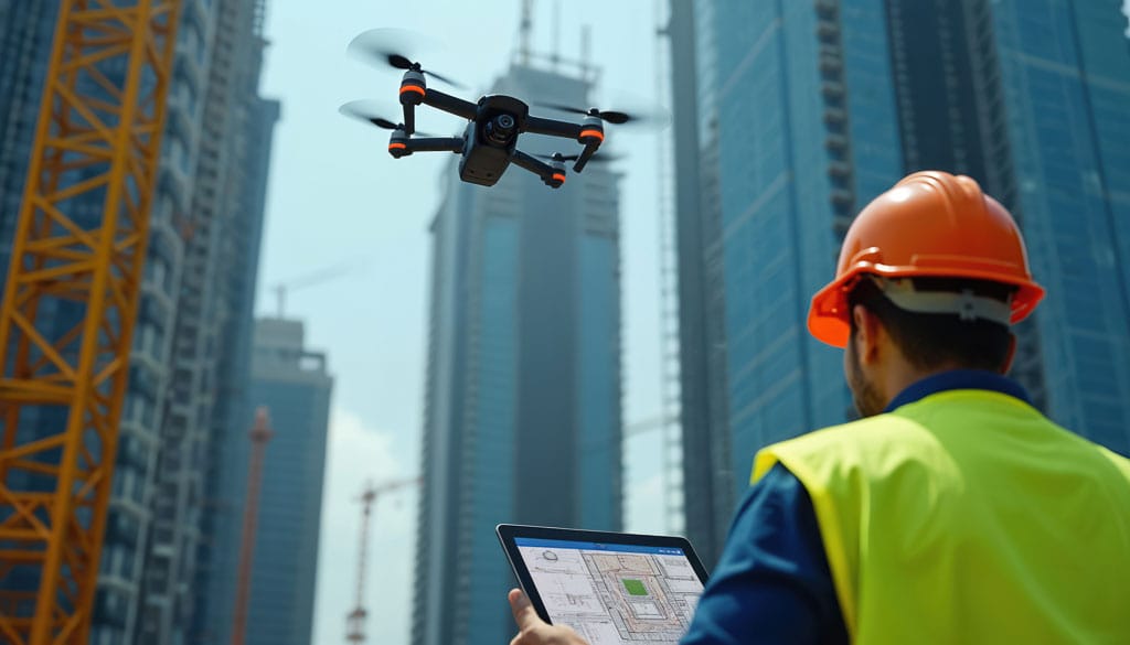 Relevé par drone sur un chantier de tours